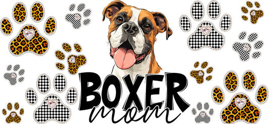 Boxer Mom UV DTF Cup Wrap Transfer for 16oz Libbey Glass Can, Dog Lover Gift