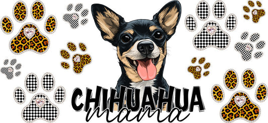 Chihuahua Mama UV DTF Cup Wrap Transfer for 16oz Libbey Glass Can, Dog Lover Gift