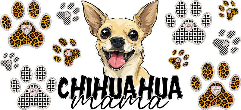 Chihuahua Mama UV DTF Cup Wrap Transfer for 16oz Libbey Glass Can, Dog Lover Gift