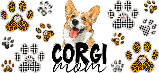 Corgi Mom UV DTF Cup Wrap Transfer for 16oz Libbey Glass Can, Dog Lover Gift