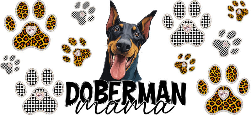 Doberman Mama UV DTF Cup Wrap Transfer for 16oz Libbey Glass Can, Dog Lover Gift