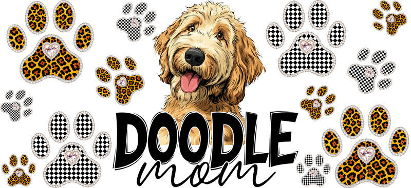 Doodle Mom UV DTF Cup Wrap Transfer for 16oz Libbey Glass Can, Dog Lover Gift