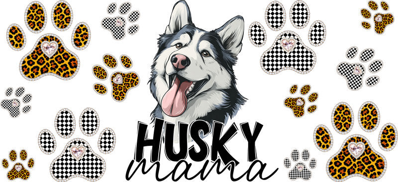 Husky Mama UV DTF Cup Wrap Transfer for 16oz Libbey Glass Can, Dog Lover Gift