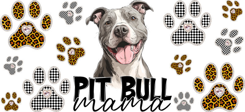 Pit Bull Mama UV DTF Cup Wrap Transfer for 16oz Libbey Glass Can, Dog Lover Gift