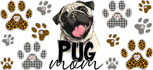 Pug Mom UV DTF Cup Wrap Transfer for 16oz Libbey Glass Can, Dog Lover Gift
