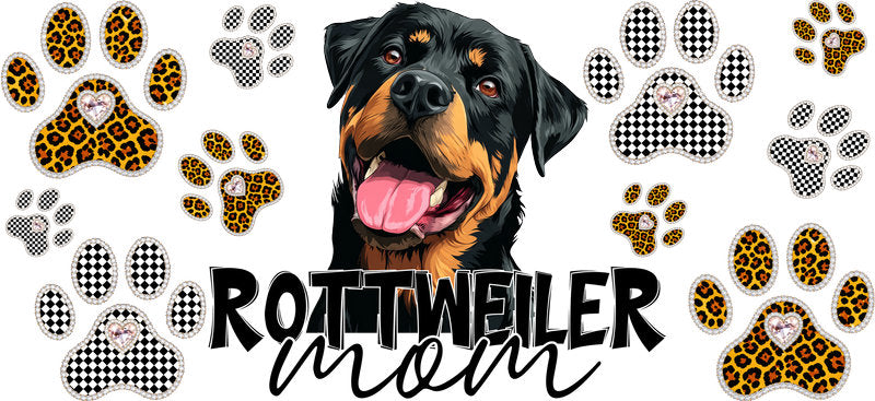Rottweiler Mom UV DTF Cup Wrap Transfer for 16oz Libbey Glass Can, Dog Lover Gift