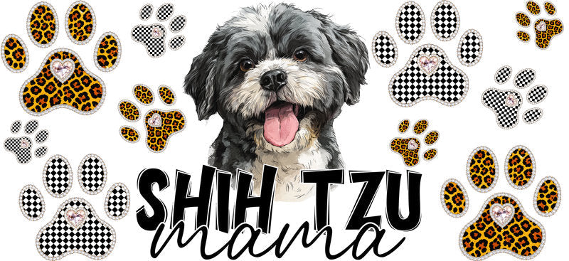Shih Tzu Mama UV DTF Cup Wrap Transfer for 16oz Libbey Glass Can, Dog Lover Gift