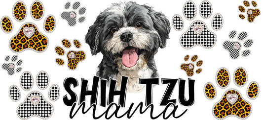Shih Tzu Mama UV DTF Cup Wrap Transfer for 16oz Libbey Glass Can, Dog Lover Gift