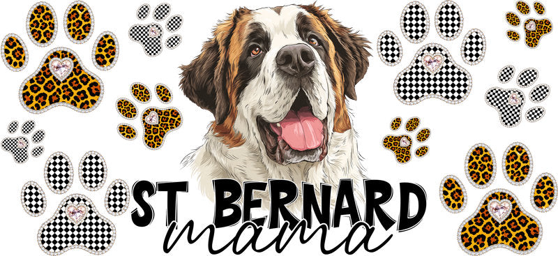 Saint Bernard Mama UV DTF Cup Wrap Transfer for 16oz Libbey Glass Can, Dog Lover Gift