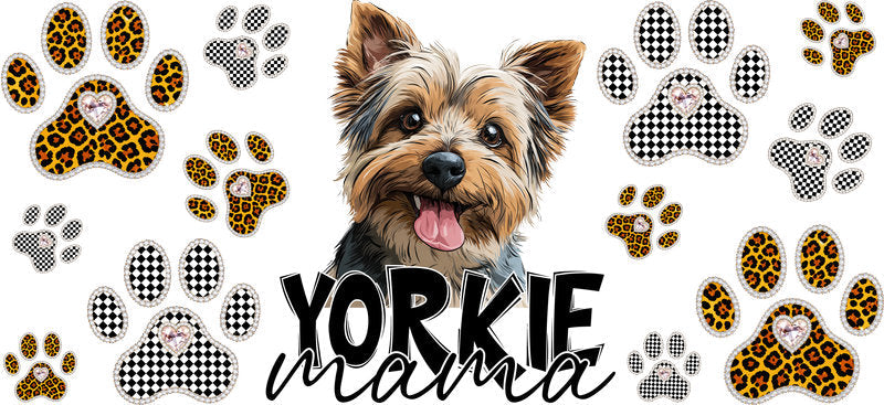 Yorkie Mama UV DTF Cup Wrap Transfer for 16oz Libbey Glass Can, Dog Lover Gift