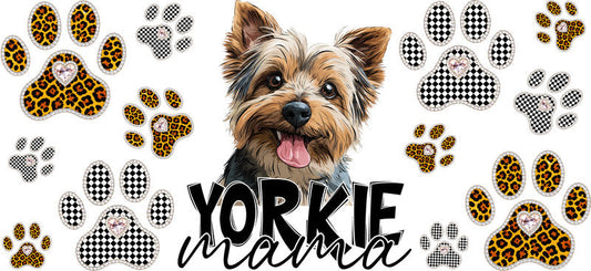 Yorkie Mama UV DTF Cup Wrap Transfer for 16oz Libbey Glass Can, Dog Lover Gift