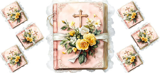 Christian Floral Bible UV DTF Cup Wrap Transfer for 16oz Libbey Glass