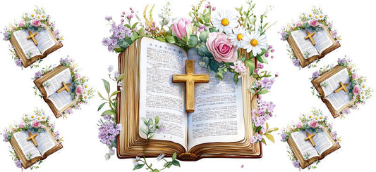 Open Bible Cross Cup Decal for 16oz Beer Can Glass