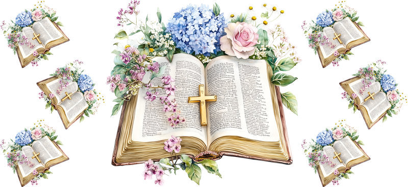 Floral Open Bible Tumbler Wrap for 16oz Glass