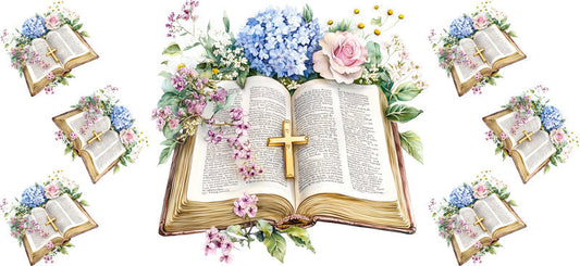 Floral Open Bible Tumbler Wrap for 16oz Glass