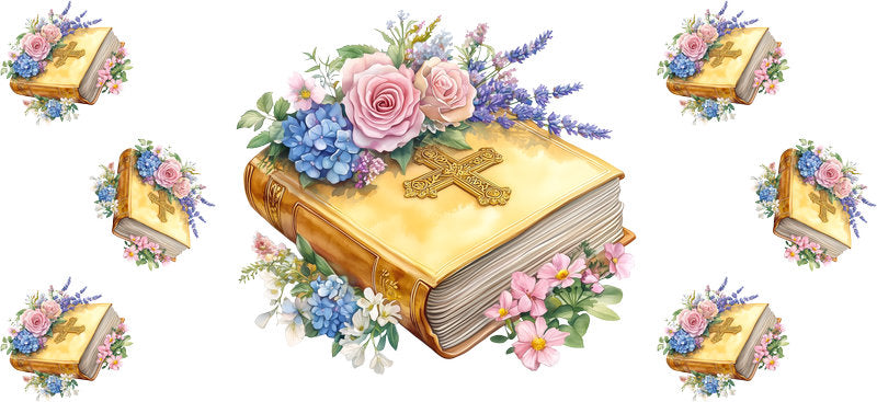 Floral Christian Bible UV DTF Transfer for 16oz Glass Can