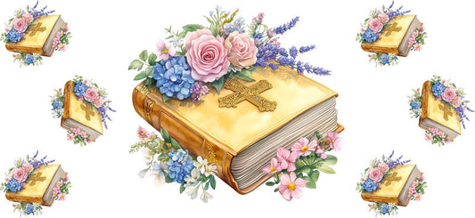 Floral Christian Bible UV DTF Transfer for 16oz Glass Can