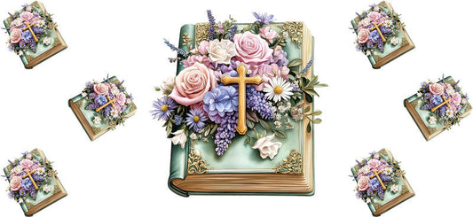 Floral Cross Bible UV DTF Transfer for 16oz Glass Can