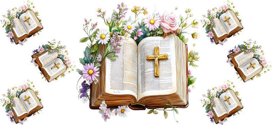 Open Bible Floral Tumbler Wrap for 16oz Glass