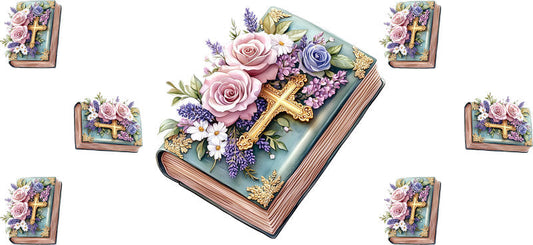 Cross Floral Bible UV DTF Transfer for 16oz Glass Can
