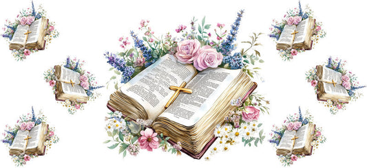 Floral Scripture Bible Cup Decal for 16oz Beer Can Glass