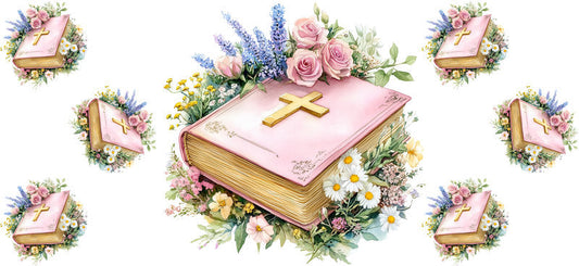 Pink Bible Cross Glass Can Wrap for 16oz Libbey Glass