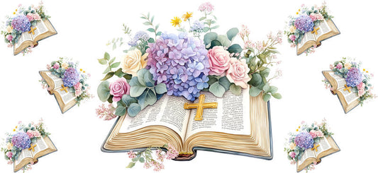 Hydrangea Open Bible Tumbler Wrap for 16oz Glass