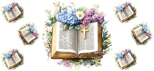 Hydrangea Scripture Bible UV DTF Cup Wrap Transfer for 16oz Libbey Glass