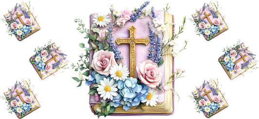 Floral Cross Christian Tumbler Wrap for 16oz Glass