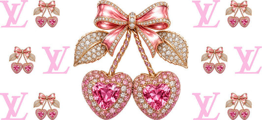 Designer Crystal Cherry Heart Bow Cup Wrap for 16oz Libbey Glass Can KA-13315