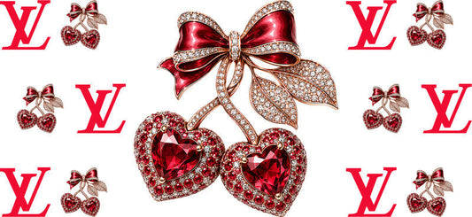 Designer Crystal Cherry Heart Bow Cup Wrap for 16oz Libbey Glass Can KA-13317