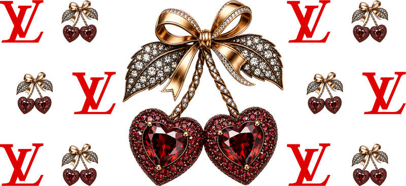 Designer Crystal Cherry Heart Bow Cup Wrap for 16oz Libbey Glass Can KA-13323