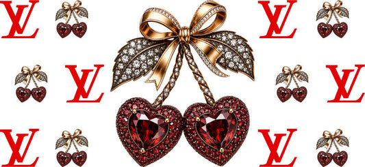 Designer Crystal Cherry Heart Bow Cup Wrap for 16oz Libbey Glass Can KA-13323