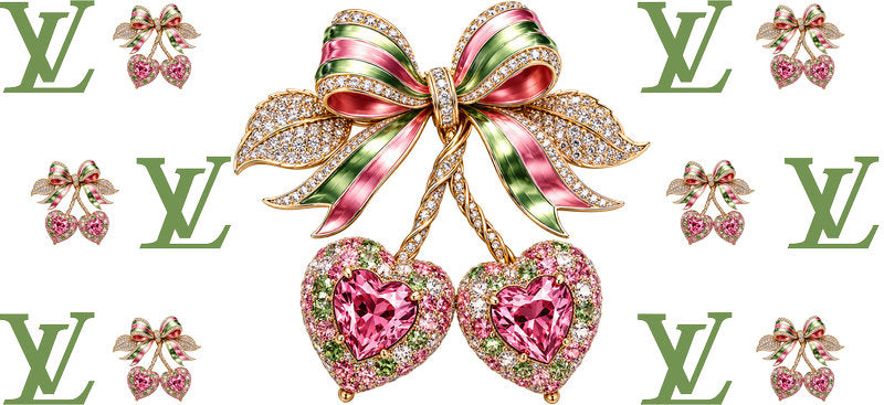 Designer Crystal Cherry Heart Bow Cup Wrap for 16oz Libbey Glass Can KA-13326