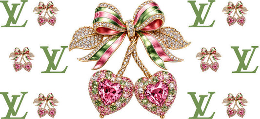 Designer Crystal Cherry Heart Bow Cup Wrap for 16oz Libbey Glass Can KA-13326