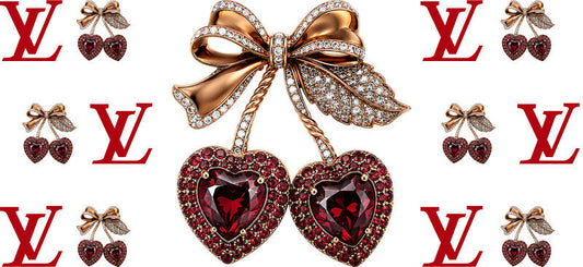 Designer Crystal Cherry Heart Bow Cup Wrap for 16oz Libbey Glass Can KA-13327