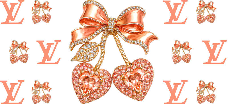 Designer Crystal Cherry Heart Bow Cup Wrap for 16oz Libbey Glass Can KA-13334