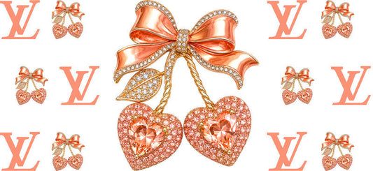 Designer Crystal Cherry Heart Bow Cup Wrap for 16oz Libbey Glass Can KA-13334