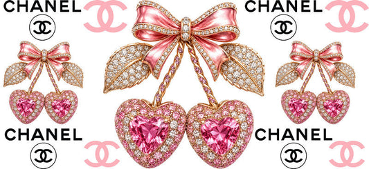 Designer Crystal Cherry Heart Bow Cup Wrap for 16oz Libbey Glass Can KA-13359