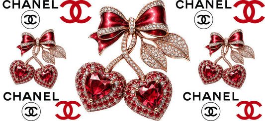 Designer Crystal Cherry Heart Bow Cup Wrap for 16oz Libbey Glass Can KA-13361