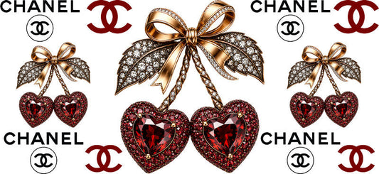 Designer Crystal Cherry Heart Bow Cup Wrap for 16oz Libbey Glass Can KA-13367