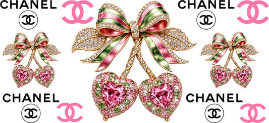 Designer Crystal Cherry Heart Bow Cup Wrap for 16oz Libbey Glass Can KA-13370