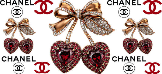 Designer Crystal Cherry Heart Bow Cup Wrap for 16oz Libbey Glass Can KA-13371