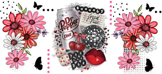 Cherry Floral Disco Ball Cup Wrap for 16oz Libbey Glass Can KA-13381
