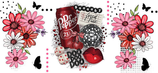 Pink Flower Disco Ball Cup Wrap for 16oz Libbey Glass Can KA-13382