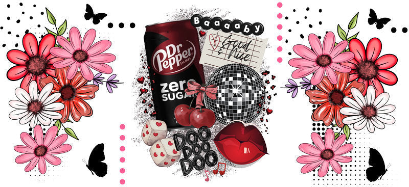 Red Cherry Disco Ball Floral Cup Wrap for 16oz Libbey Glass Can KA-13383