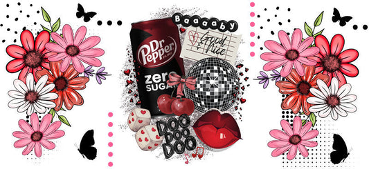 Red Cherry Disco Ball Floral Cup Wrap for 16oz Libbey Glass Can KA-13383