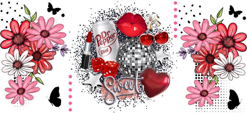 Red Cherry Good Vibes Floral Cup Wrap for 16oz Libbey Glass Can KA-13386