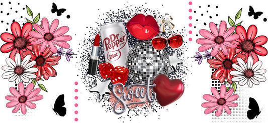 Red Cherry Good Vibes Floral Cup Wrap for 16oz Libbey Glass Can KA-13386