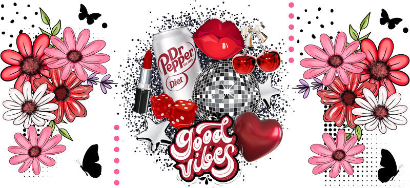 Pink Good Vibes Cherry Floral Cup Wrap for 16oz Libbey Glass Can KA-13387